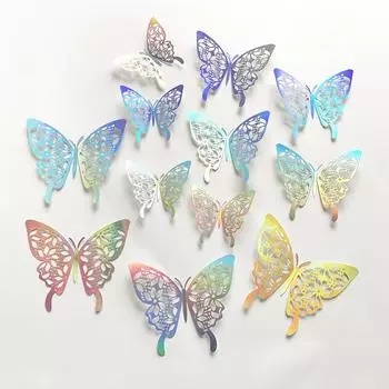 Волшебная трехмерная полая бабочка, настенное украшение для гостиной, макет стены, металлическая текстура, креативные наклейки 12Pcs золотой