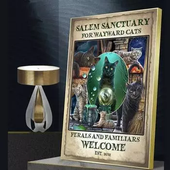 Волшебная Ведьма Черный Кот Хэллоуин Искусство Плакаты Для Гостиной Домашний Декор Волшебное Животное Холст Картины Настенное Искусство Без Рамки 21*30cm
