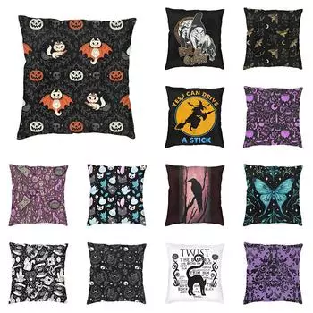Волшебная ведьма с принтом летучей мыши, чехол для подушки для дома, гостиной, украшения дивана, квадратный чехол для подушки 40X40CM