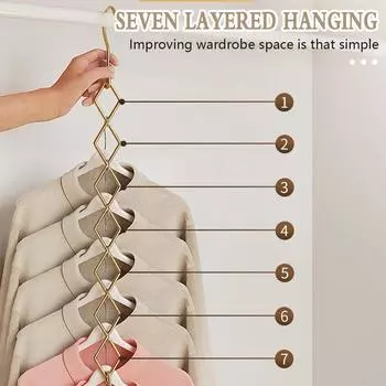 Волшебные вешалки для одежды, экономящие место, складной органайзер для шкафа, каскадная стойка для одежды, 7 слотов для брюк, платьев, пальто 1 PCS