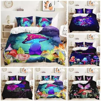 Волшебный гриб Красочный цветочный бабочка Роза Doona Одеяло Doona Набор пододеяльников Doona Single 135x200cm
