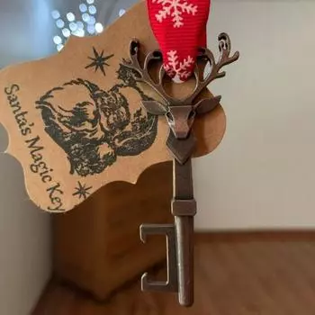 Волшебный ключ Санты Yousheng, металлический рождественский ключ Санты с деревянной биркой, ключ от дома Санты без дымохода для рождественского домашнего декора