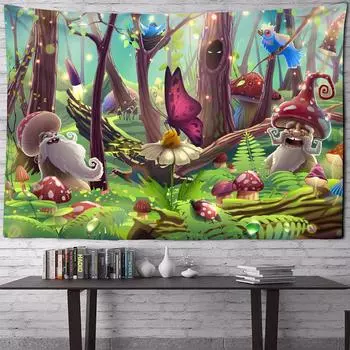 Волшебный лес, грибной замок, гобелен, гобелен «Сказка, приключение, мечта», настенный гобелен в стиле хиппи, настенный гобелен для детской комнаты 100x75cm