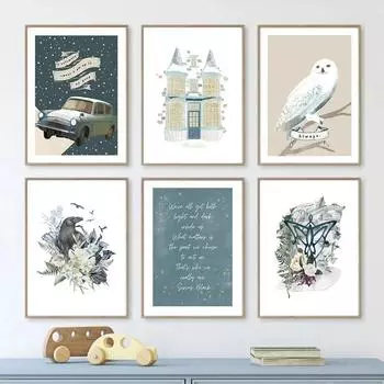 Волшебный Замок Сова Автомобиль Цветок Цитата Детская Настенная Живопись Холст Плакаты на скандинавскую тему и принты настенные панно Декор для детской комнаты 21cm30cm NoFrame