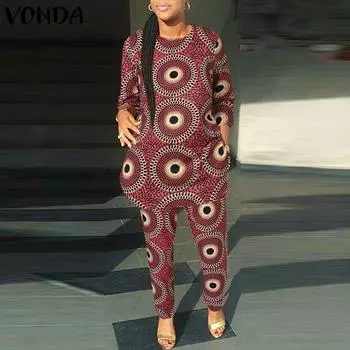 VONDA 2 шт. женские топы и брюки с круглым вырезом и рукавами 3/4 в винтажном стиле с принтом M оранжевый