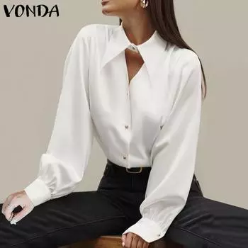 VONDA атласные женские весенние элегантные рубашки с длинными рукавами и топами