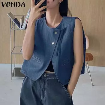 VONDA без рукавов женские майки повседневные свободные топы куртки