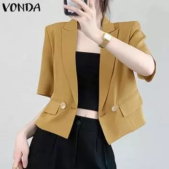 VONDA Blzaer Летние женские топы на пуговицах с короткими рукавами