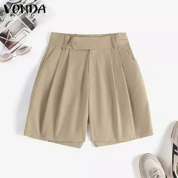 VONDA горячие летние женские плиссированные однотонные шорты костюм брюки