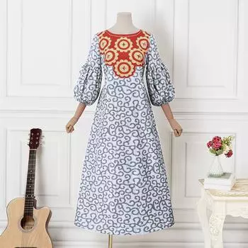 VONDA Элегантное женское длинное платье с рукавами-фонариками и принтом для вечеринки