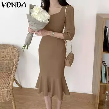 VONDA Элегантное женское платье миди с талией русалки