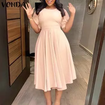 VONDA Элегантное женское платье с круглым вырезом и пышными рукавами, однотонное платье с высокой талией M фиолетовый