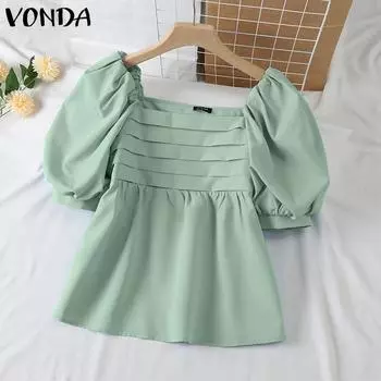 VONDA Элегантные летние женские топы с пышными рукавами и квадратным вырезом