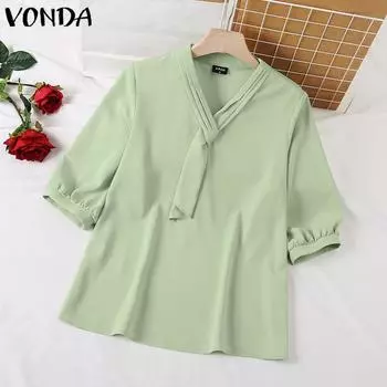 VONDA Элегантные женские блузки с короткими рукавами и V-образным вырезом Топы