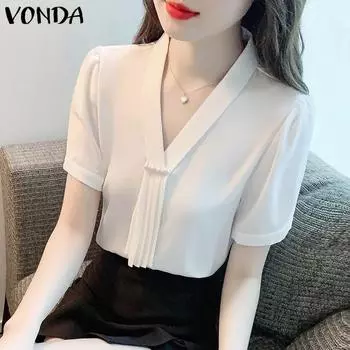 VONDA Элегантные женские офисные топы с короткими рукавами и V-образным вырезом