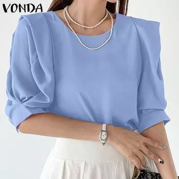 VONDA Элегантные женские повседневные свободные топы с короткими рукавами