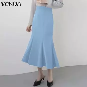 VONDA Элегантные женские тонкие длинные юбки-русалка с высокой талией