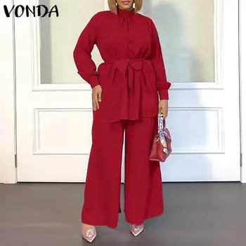 VONDA Элегантные женские уличные костюмы из 2 предметов с длинными рукавами и повязками, костюмы