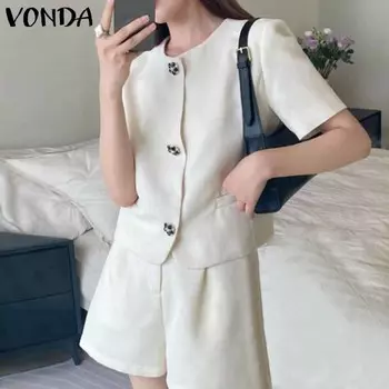 VONDA комплект из 2 предметов, женский пиджак с коротким рукавом, широкие шорты, повседневные элегантные костюмы