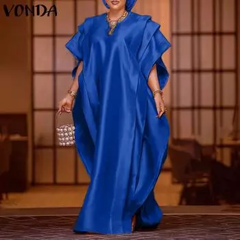 VONDA летнее женское длинное платье с короткими рукавами и круглым вырезом M красный