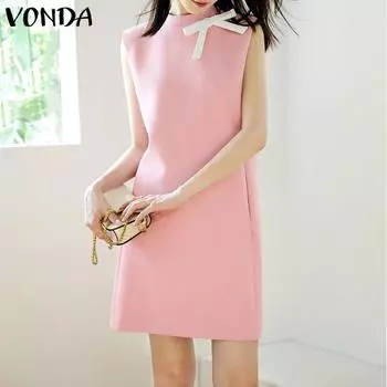 VONDA Летнее женское короткое платье без рукавов с бантом
