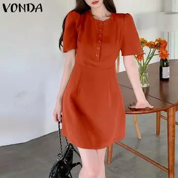 VONDA летнее женское короткое платье с пышными рукавами и талией