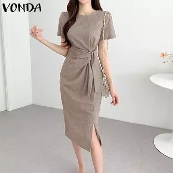 VONDA Летнее женское однотонное длинное платье со шнуровкой S зелёный