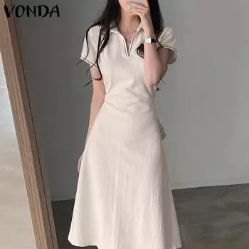 VONDA Летнее женское повседневное длинное платье-рубашка с пышными рукавами и цветными рукавами