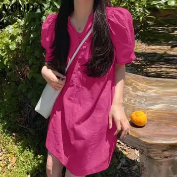 VONDA Летнее женское повседневное свободное мини-платье с пышным коротким рукавом