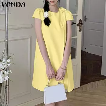 VONDA Летнее женское простое мини-платье с короткими рукавами