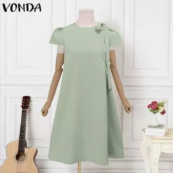 VONDA Летнее женское простое вечернее мини-платье с короткими рукавами