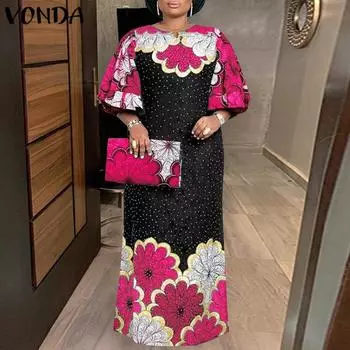 VONDA Летнее женское винтажное длинное платье с рукавами «летучая мышь» и принтом