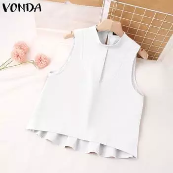 VONDA Летние топы без рукавов с оборками 4XL белый