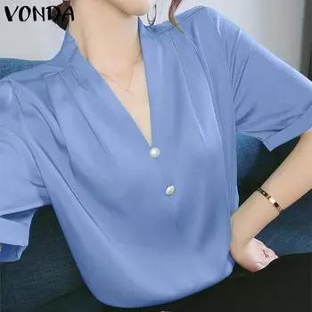 VONDA Летние женские атласные блузки с V-образным вырезом Топы