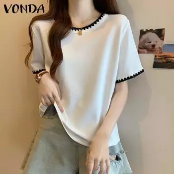 VONDA Летние женские цветные повседневные топы с короткими рукавами, футболка