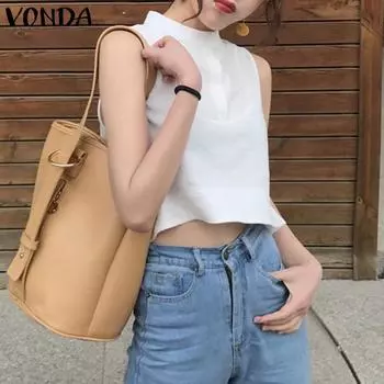 VONDA Летние женские майки без рукавов с круглым вырезом 4XL белый