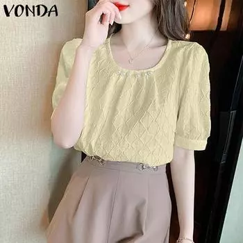 VONDA Летние женские однотонные топы с пышными рукавами и короткими рукавами