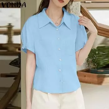 VONDA Летние женские повседневные свободные рубашки с короткими рукавами