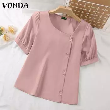 VONDA Летние женские повседневные свободные топы с квадратным вырезом и пышными рукавами