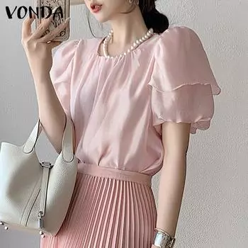 VONDA Летние женские повседневные свободные топы с пышными рукавами