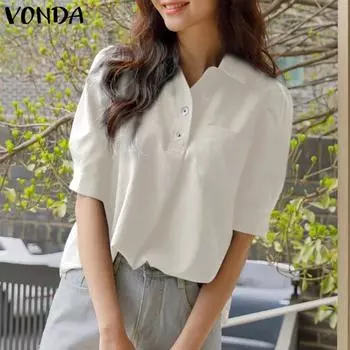 VONDA Летние женские повседневные свободные топы с пышными рукавами и половиной рукавов
