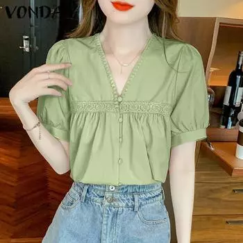 VONDA Летние женские повседневные топы с фонариками и короткими рукавами