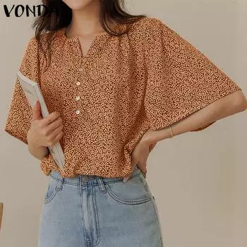 VONDA Летние женские повседневные топы с коротким рукавом и цветочным принтом