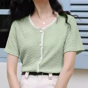 VONDA Летние женские повседневные топы с круглым вырезом и короткими рукавами