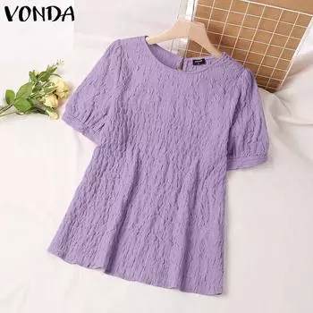 VONDA Летние женские пышные однотонные топы с короткими рукавами