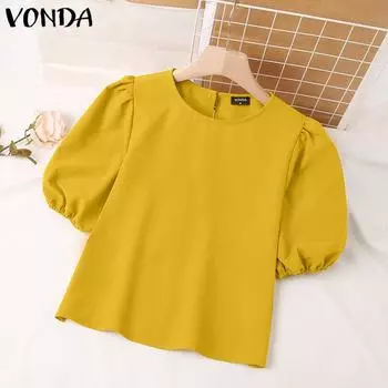 VONDA Летние женские пышные однотонные топы с короткими рукавами S белый