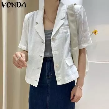VONDA Летние женские тонкие блейзеры на пуговицах с короткими рукавами