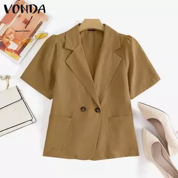 VONDA Летние женские топы с короткими рукавами, однобортный пиджак