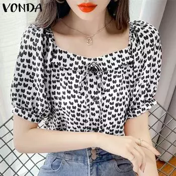 VONDA Летняя женская блузка с квадратным вырезом и пышными рукавами с принтом