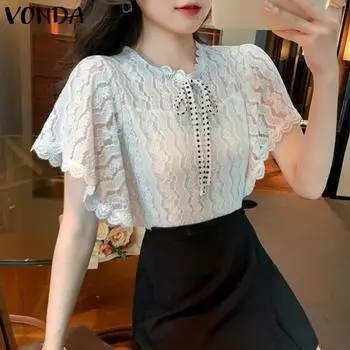 VONDA Летняя женская прозрачная повседневная блузка с короткими рукавами